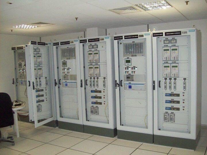 Row of relay and control panels