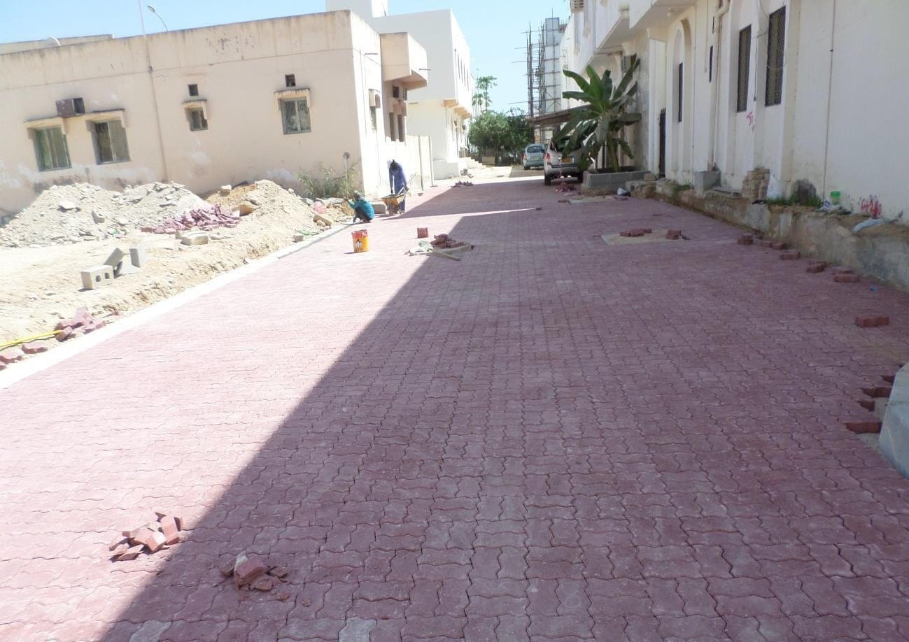 Paved internal street between houses
