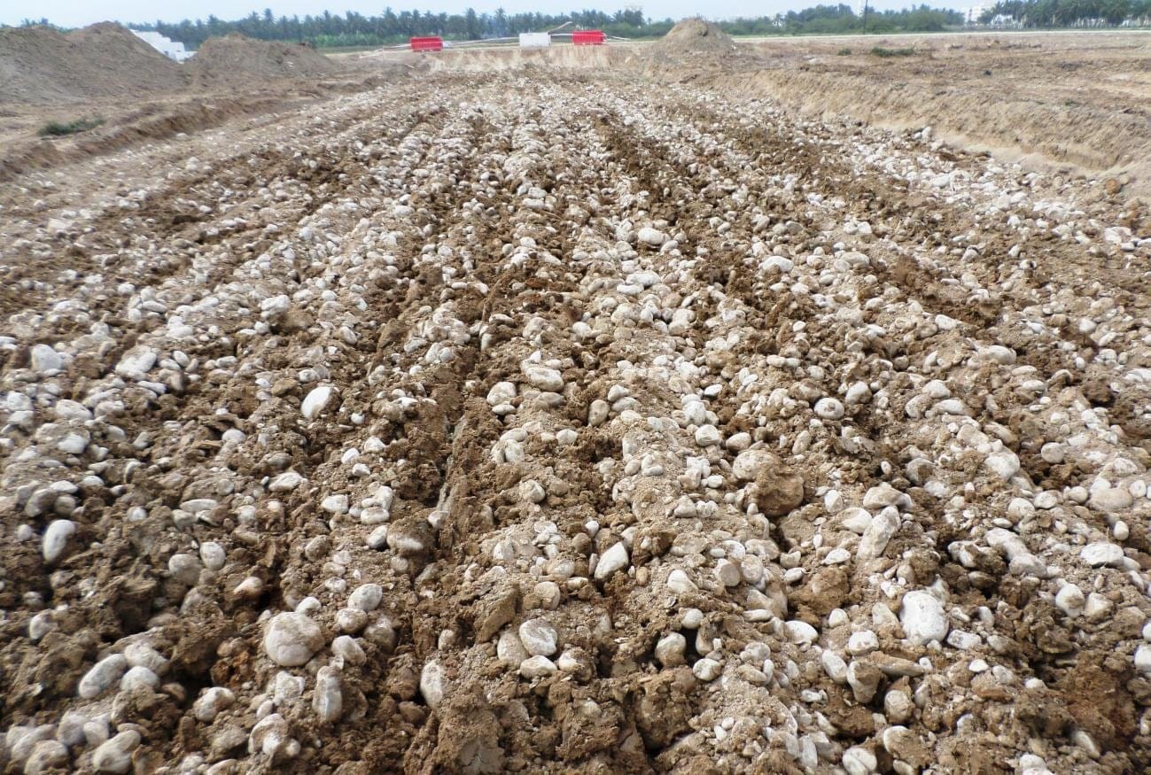 Rock fill layer laid across a formation