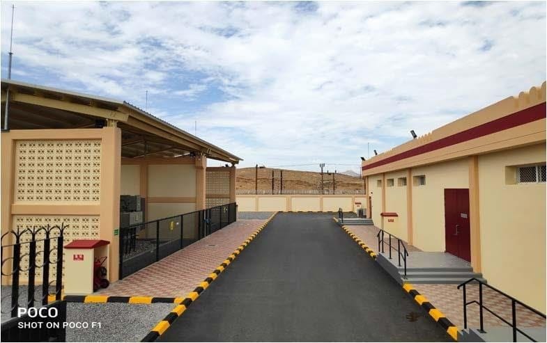 Paved access road inside a substation
